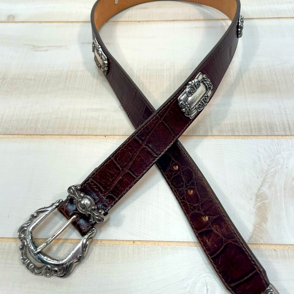 Vintage Accessories - Vintage Brown Leather Belt With Ornate Silver Detail 1993